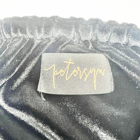 Petersyn Womens XS Black Velvet Long Balloon Sleeve Off Shoulder Top - Picture 6 of 8